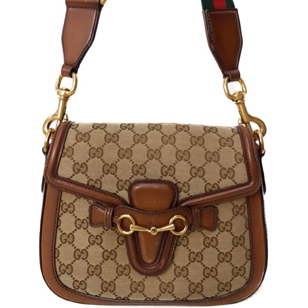 Gucci Lady Web Shoulder Bag beige ebony GG monogram canvas brown leather